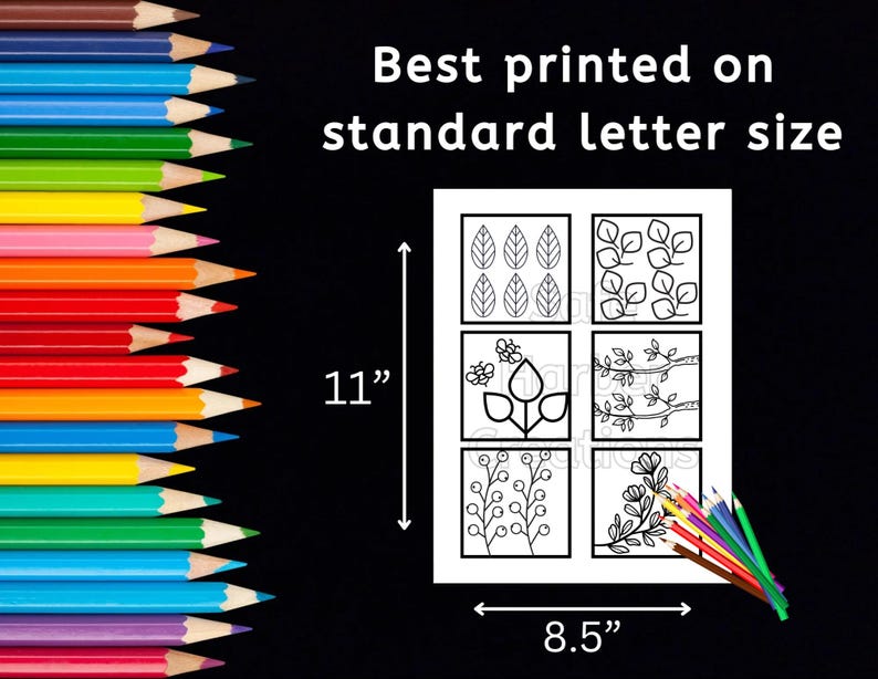 Puede incluir: P&aacute;gina para colorear imprimible en blanco y negro con seis dise&ntilde;os diferentes de hojas y flores. La p&aacute;gina mide 8,5 pulgadas de ancho y 11 pulgadas de alto. Mejor impresa en papel tama&ntilde;o carta est&aacute;ndar.