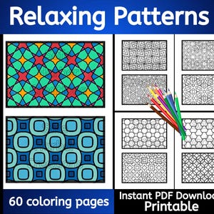 リラックスできるパターン塗り絵ページ、即時ダウンロード、印刷可能、幾何学的な塗り絵、パターン塗り絵、ストレス解消