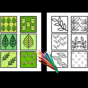 Cuadrados de la naturaleza para colorear, 10 páginas, 60 mini imágenes, descarga instantánea, imprimible, patrones para colorear, naturaleza para colorear, flores para colorear imagen 3