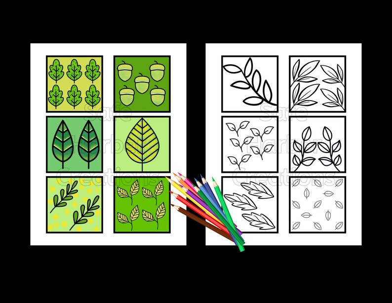 Cuadrados de la naturaleza para colorear, 10 páginas, 60 mini imágenes, descarga instantánea, imprimible, patrones para colorear, naturaleza para colorear, flores para colorear imagen 3