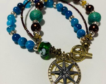 Mixed Media Charm Beaded Multi Strand Braclet