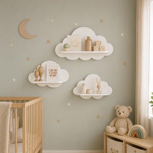 Set of 3 Cloud Shelves, Nursery Wall Decor, Wooden Montessori Shelf, Scandinavian Style