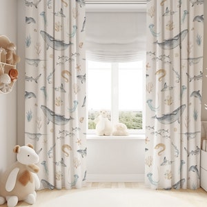 Watercolor Ocean Animals Baby Boy Room Curtain Nursery Curtains Window Curtains