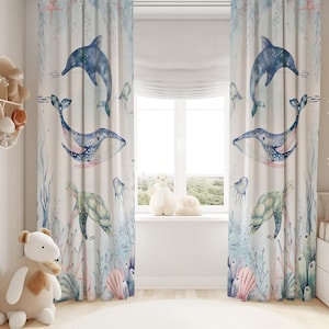Watercolor Ocean Animals Baby Boy Room Curtain Nursery Curtains Window Curtains