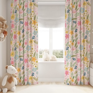 Watercolor Pastel Florals Baby Girl Room Curtain Nursery Curtains Window Curtains