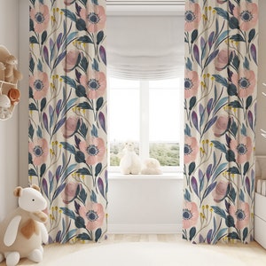 Watercolor Soft Florals Baby Girl Room Curtain Nursery Curtains Window Curtains