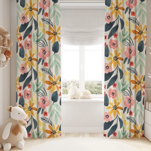 Watercolor Florals Baby Girl Room Curtain Nursery Curtains Window Curtains