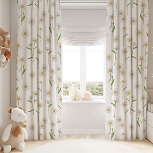Watercolor Daisy Baby Girl Room Curtain Nursery Curtains Window Curtains