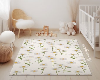 Daisy Rugs, Nursery Rug, Kids Area Rug, Washable Non Slip Soft Rug, Play Rug, Girls Rug