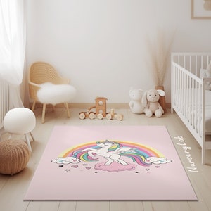 Einhorn-Teppich, Kinderzimmerteppich, Kinderteppich, waschbarer, rutschfester weicher Teppich, Spielteppich, Mädchenteppich