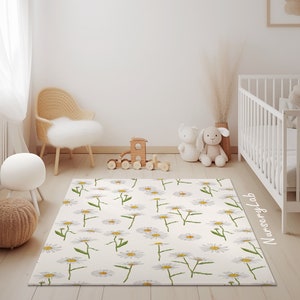 Daisy Rugs, Nursery Rug, Kids Area Rug, Washable Non Slip Soft Rug, Play Rug, Girls Rug
