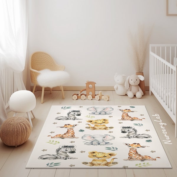 Tapis animaux de safari, tapis pour chambre de bébé, tapis pour enfants, tapis doux antidérapant lavable, tapis de jeu, tapis pour garçons