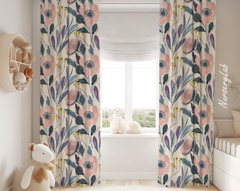 Watercolor Soft Florals Baby Girl Room Curtain Nursery Curtains Window Curtains