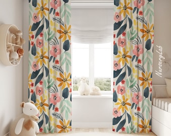 Watercolor Florals Baby Girl Room Curtain Nursery Curtains Window Curtains