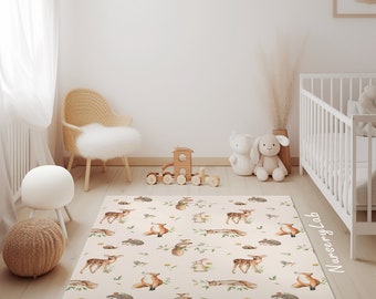 Tapis animaux de la forêt, tapis pour chambre de bébé, tapis pour enfants, tapis doux antidérapant lavable, tapis de jeu, tapis pour garçons