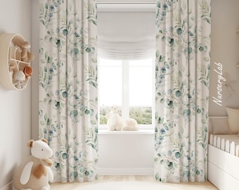 Watercolor Eucalyptus Baby Girl Room Curtain Nursery Curtains Window Curtains