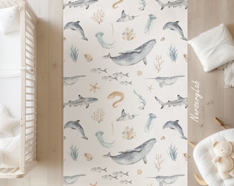 Watercolor Ocean Animals Nursery Rug, Kids Area Rug, Washable Non Slip Soft Rug, Play Rug, Boys Rug