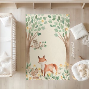 Handgeknüpfter Teppich von Waldtieren, Kinderteppich, Kinderteppich, Waschbar, Rutschfest