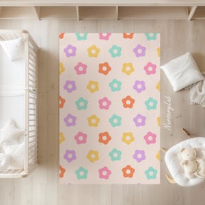 Colorful Daisies Rug, Nursery Rug, Kids Area Rug, Washable Non Slip Soft Rug, Play Rug, Girls Rug