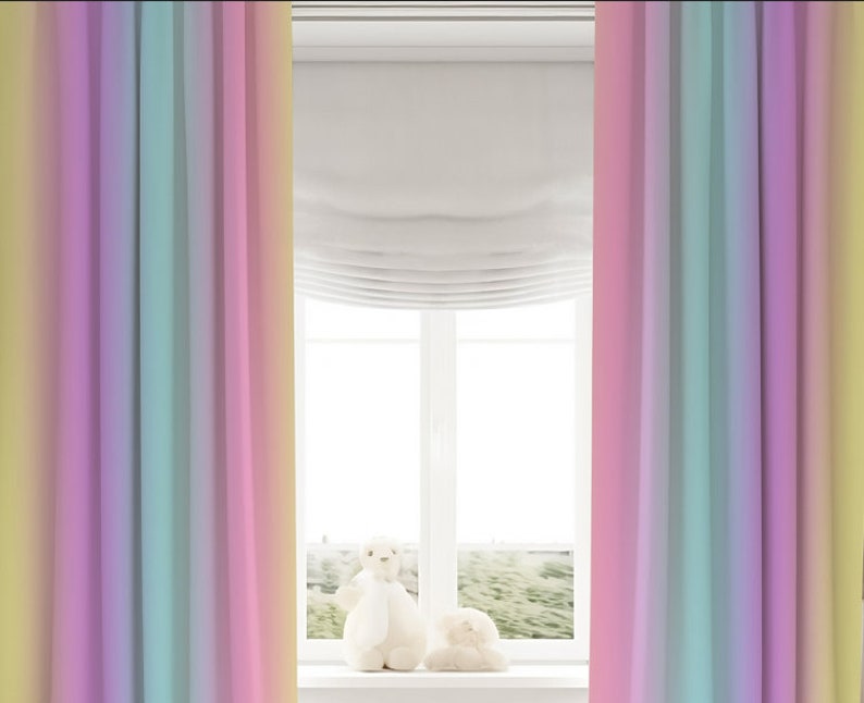 Unicorn Rainbow Ombre Baby Girl Room Curtain Nursery Curtains Window Curtains zdjęcie 2