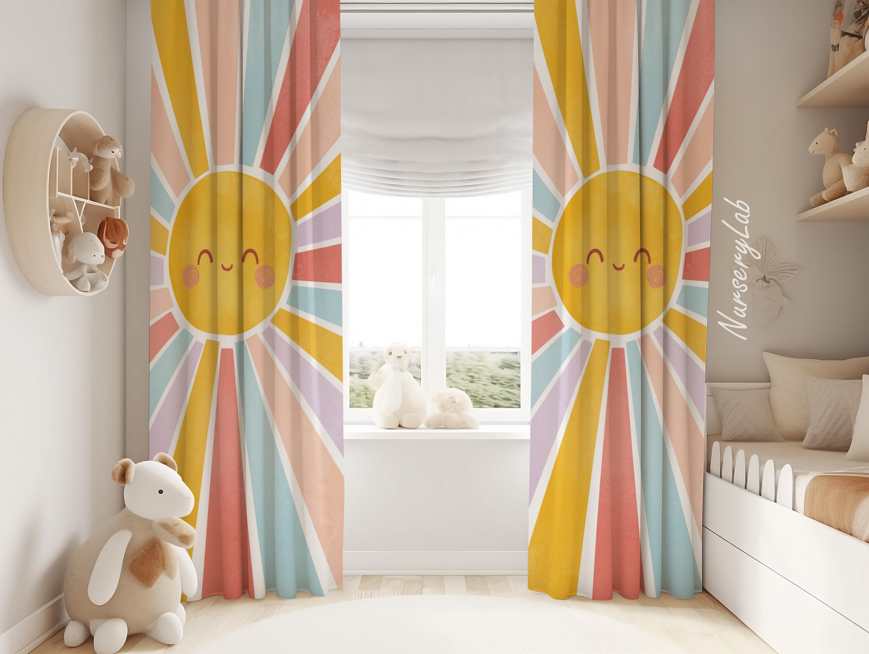 Tenda per cameretta per bambina con motivo sole arcobaleno, tende per cameretta, tende per finestre
