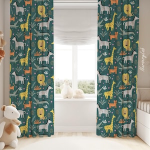 Cute Safari Animals Baby Boy Room Curtains Nursery Curtains Window Curtains