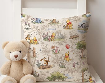Winnie the Pooh Toile Cushion Cover: Nursery Soft Pillow Cover