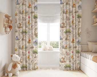 Winnie the Pooh Toile Baby Boy Room Curtain Nursery Curtains Window Curtains