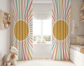 Boho Rainbow Sun Baby Girl Room Curtain Nursery Curtains Window Curtains
