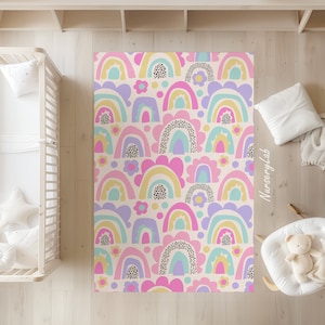 Pink Rainbow Nursery Rug: Washable Soft Play Area Rug