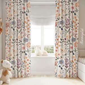 Watercolor Wild Florals Baby Girl Room Curtain Nursery Curtains Window Curtains
