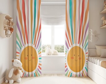 Rainbow Sun Nursery Curtains: Baby Girl Room Decor
