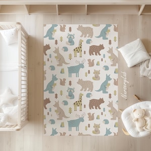 Teppich von Waldtieren, Wollteppich für Kinder, Kinderzimmer, Kinderteppich, Waschbar, Rutschfest