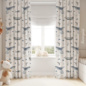 Watercolor Ocean Animals Baby Boy Room Curtain Nursery Curtains Window Curtains