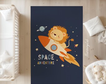 Lion Astronaut Kids Rug: Soft, Non-Slip Nursery Play Mat