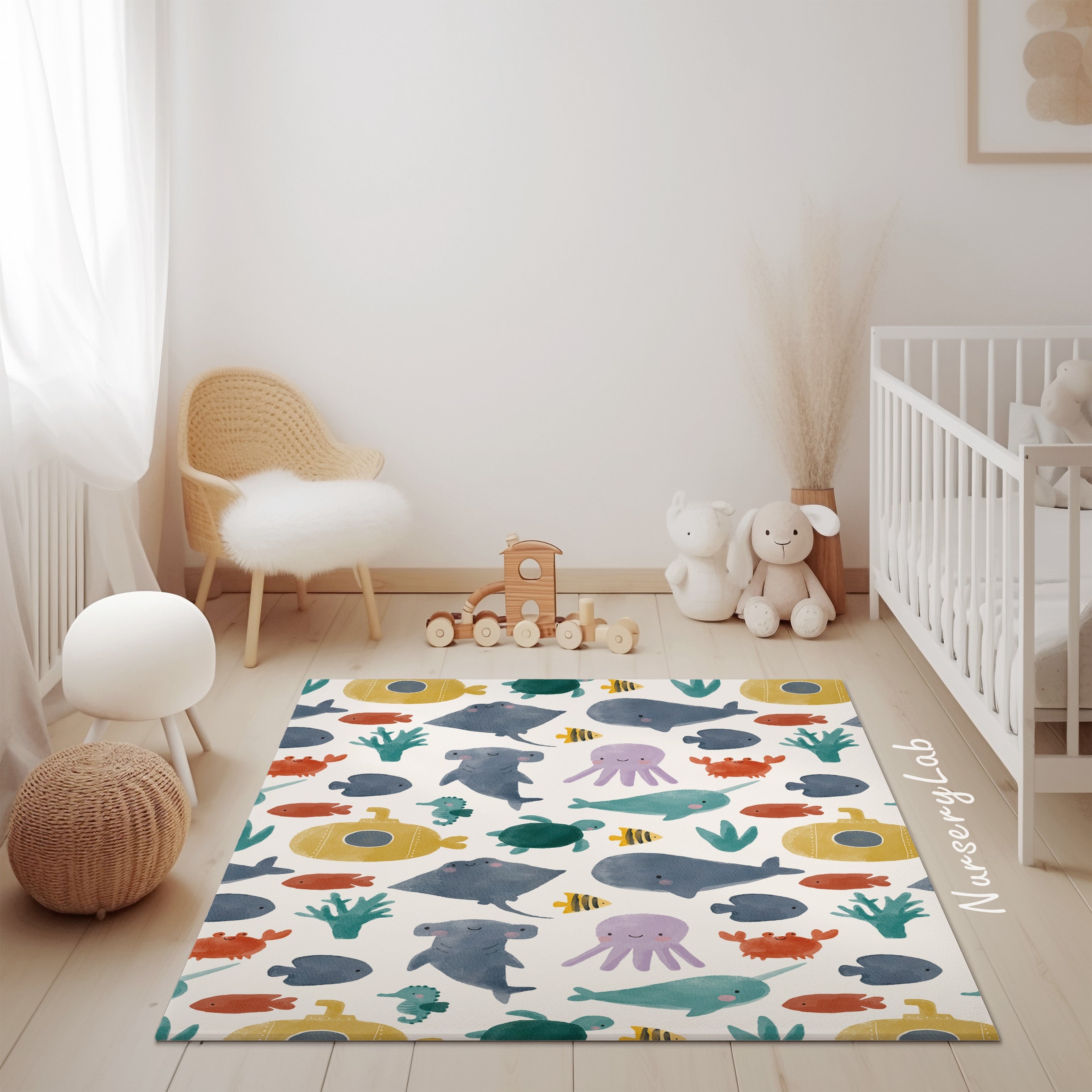 Sea Animals Nursery Rug, Washable Kids Play Area Rug, Soft Non-slip - Etsy