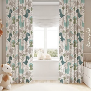Cortinas para habitación de bebé niño con dinosaurios, cortinas para guardería y ventanas.