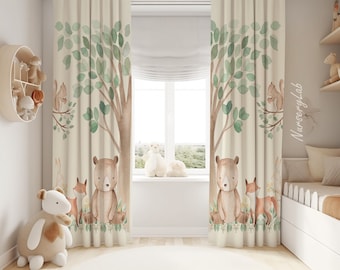 Woodland Animals Baby Boy Room Curtain Nursery Curtains Window Curtains