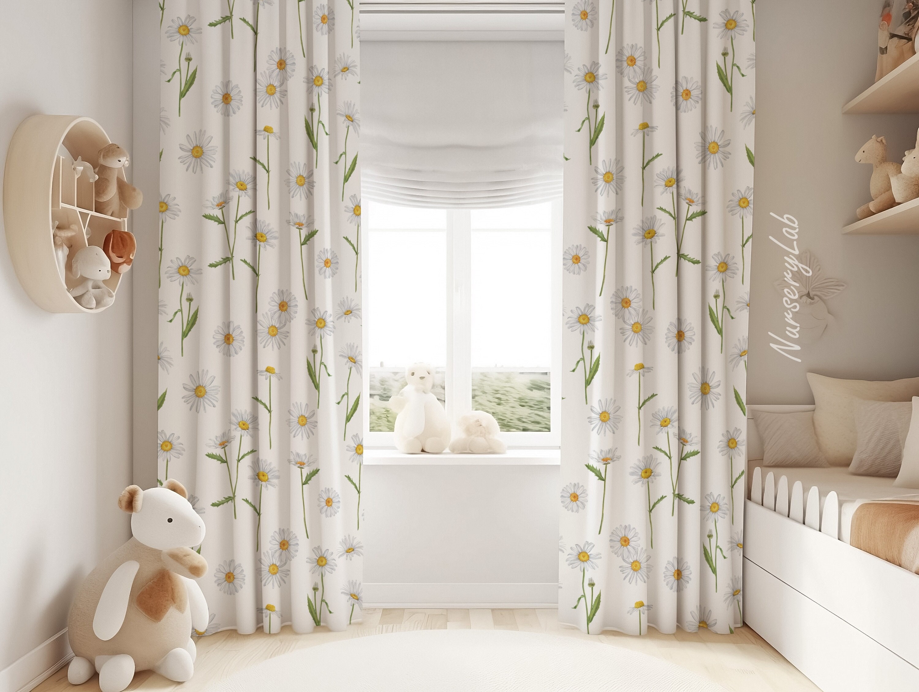 Watercolor Daisy Baby Girl Room Curtain Nursery Curtains Window ...