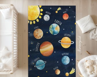Watercolor Planets Nursery Rug: Soft, Non-Slip Kids Play Area