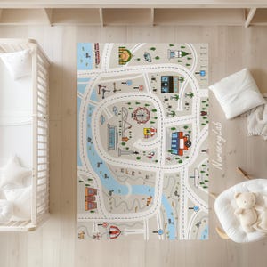 Stadsplattegrond met wegen, vloerkleed, kindervloerkleed, wasbaar, zacht antislip vloerkleed, speelkleed, vloerkleed jongens