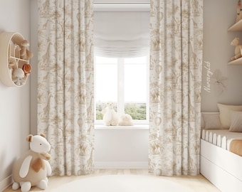 Beige Safari Toile Baby Boy Room Curtain Nursery Curtains Window Curtains