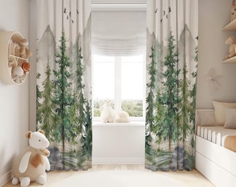 Green Forest Tree Baby Boy Curtain Nursery Curtains Window Curtains