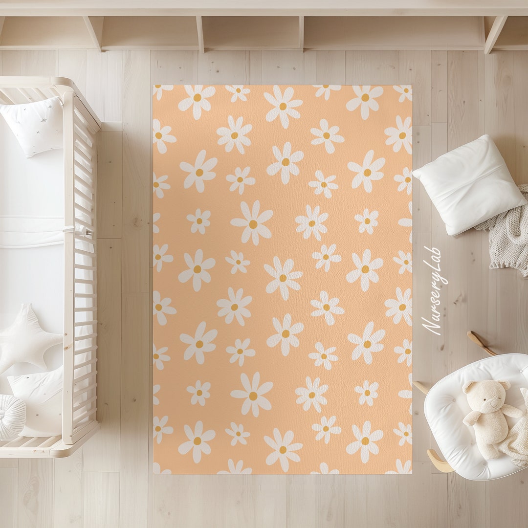 Daisy Rug, Nursery Rug, Kids Area Rug, Washable Non Slip Soft Rug, Play ...