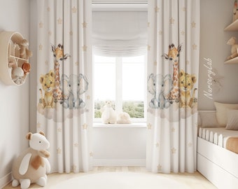 Nursery Curtain, Safari Animals Baby Boy Room Curtain Nursery Curtains Window Curtains, Nursery Decor