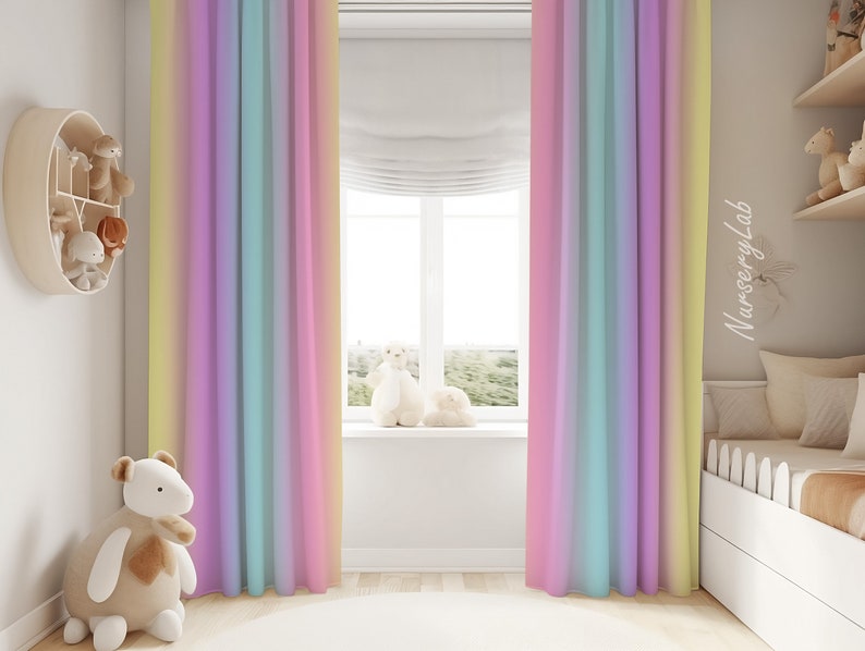 Unicorn Rainbow Ombre Baby Girl Room Curtain Nursery Curtains Window Curtains zdjęcie 1
