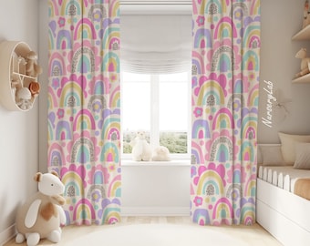 Pink Rainbow Baby Girl Room Curtain Nursery Curtains Window Curtains