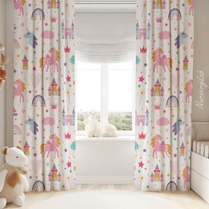 Castle and Unicorn Baby Girl Room Curtain Nursery Curtains Window Curtains