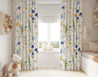 Watercolor Wildflowers Baby Girl Room Curtain Nursery Curtains Window Curtains