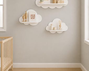 Set di 3 mensole a forma di nuvola, decorazione da parete per la cameretta, mensole Montessori in legno, stile scandinavo.
